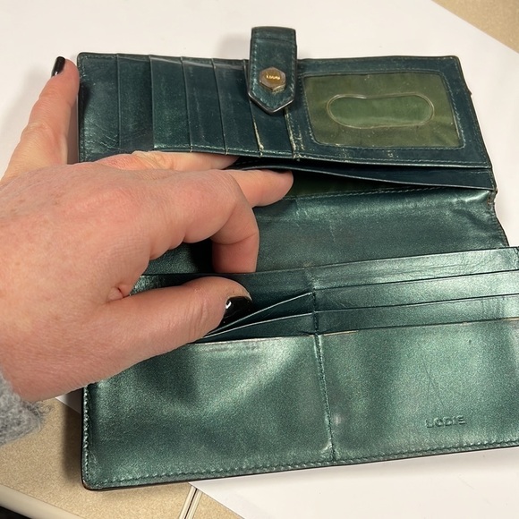 Lodis Green Metallic Leather Snap Clutch Wallet - Picture 9 of 10